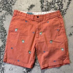 Castaway Nantucket Shorts Mens Size 35 Orange Fin Tonic Embroidery Coral Stretch